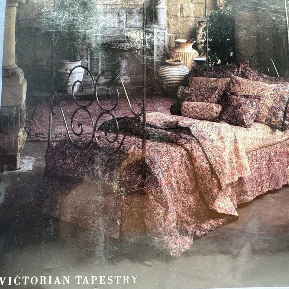 Vtg 80s Martex KING SIZE Flat Sheet‎ Eileen West Victorian Tapestry Floral New